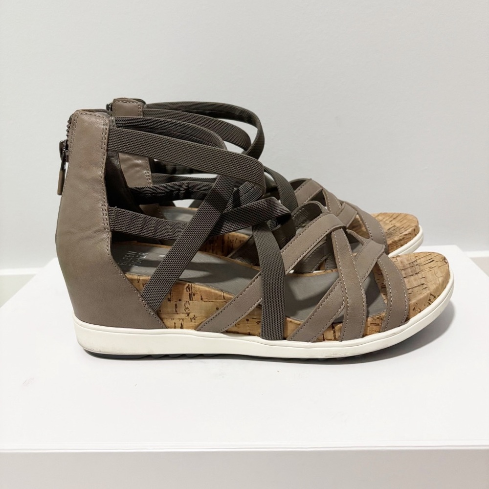 Eileen Fisher Womens Verge Sandal Strappy Gladiator Wedge Sandals Size 7.5 Tan